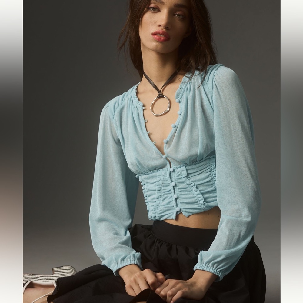 NWT Anthropologie Long Sleeve Femme Ruched Crop Top Size XS